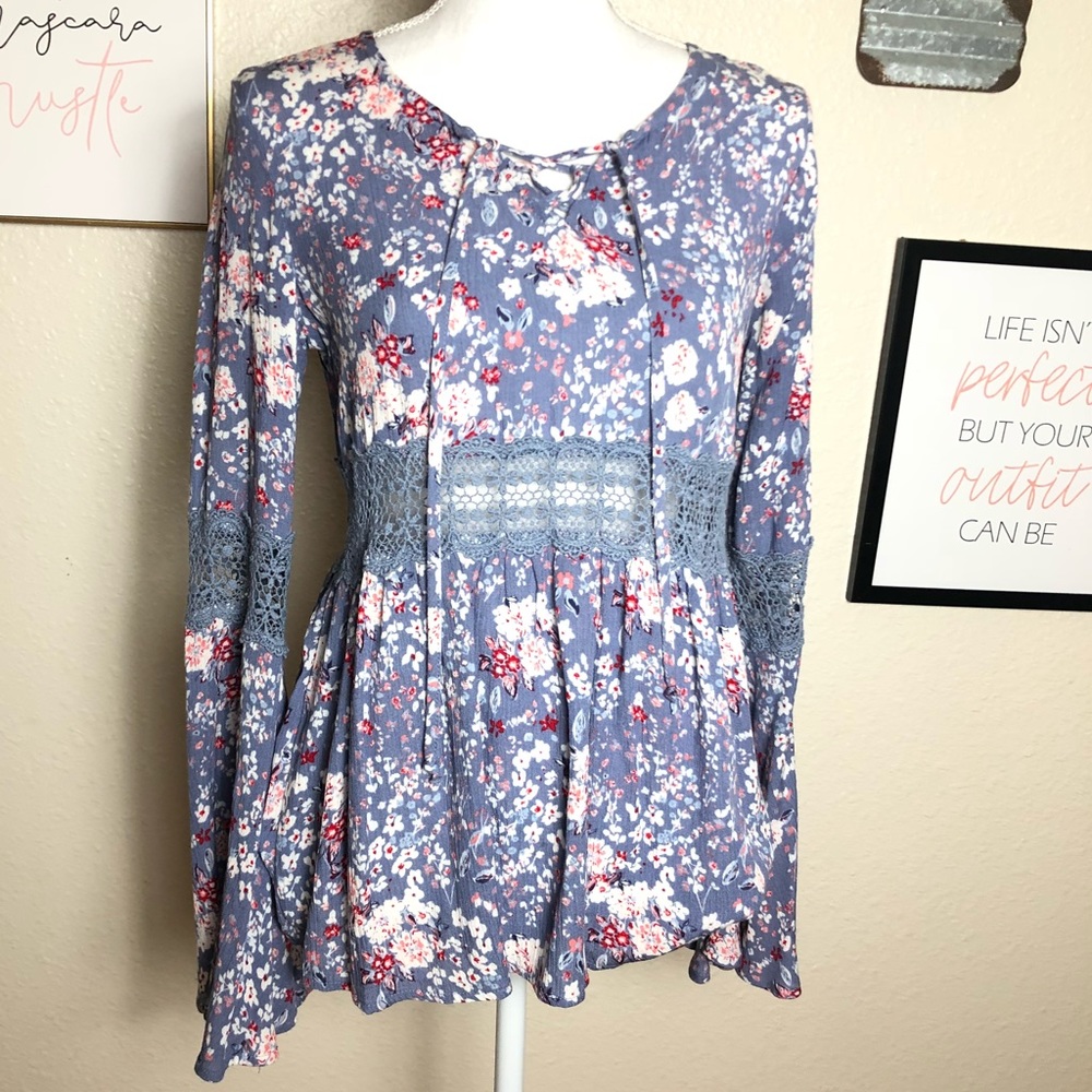 Mossimo Co. Floral Bell Sleeve Blouse